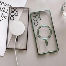 HBMB Store S25 Ultra Kılıf Kamera Lens Korumalı Kablosuz Şarj Destekli Arkası Şeffaf Parlak Kenarlı Kapak Esnek Silikon Ince Kılıf (Siyah)
