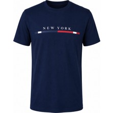 Trender New York Baskı Süpreme Indigo Erkek T-Shirt 226-17