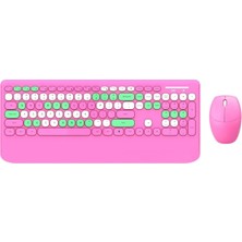 HBMB Store Geezer Kablosuz Klavye Mouse Set 106 Tuşlu Ingilizce Q Notebook Laptop Uyumlu Ev ve Ofis Için Bilek Destekli USB Dongle ile Bağlantı G100 (Pembe)