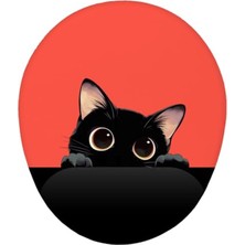Esranın Dünyası Kedi Tasarımlı Bilek Destekli Mouse Pad, Kırmızı Renkli Şık Görünüm