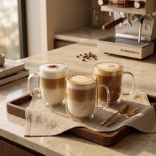 HBMB Store Borosilikat Cam Bardak, 250 ml Geniş Kapasite, Isıya Dayanıklı Yapı, Çift Cidarlı Yalıtım, Makinede Yıkanabilir, Ev Ofis Restoran Için Kullanıma Uygun Kulplu Kahve Espresso Sunum Bardağı