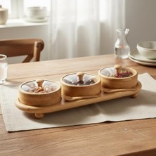HBMB Store Bambu Tepsili 3'lü Cam Çerezlik ve Kahvaltılık Seti - Kapaklı, Yuvarlak ve Dikdörtgen Seçenekli Sunum Takımı (Yuvarlak)