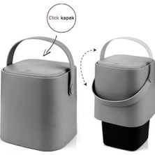 HBMB Store Sihirli Çöp Tezgah Üstü Mutfak Çöp Kovası, Bas Bırak Kapaklı, Iç Kovalı, Tutma Saplı, (Antrasit, 4 Litre)