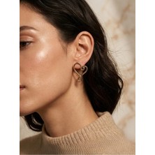 Nuveria Kadın Gold Modern Kıvrım Detaylı Kalp Figürlü Küpe
