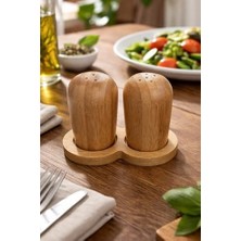 HBMB Store Bambu Standlı Tuzluk Karabiberlik Seti, Ahşap, Kahverengi, 140G, 8cm x 4cm, 2'li