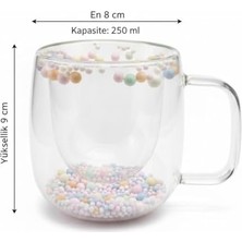 HBMB Store Renkli Boncuk Detaylı 250 ml Isıya Dayanıklı Çift Cam Kupa – Şık, Hafif ve Yalıtımlı Tasarım