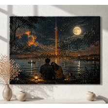 HiperAD Reklam Sinematik Gece Manzarası Ay Işığı ve Şehir Temalı 3 mm Dekota Tablo Arkası Bantlı
