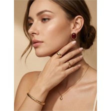 Nuveria Amber Oval - Mineli Altın Kaplama Oval Küpe