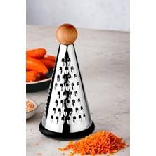 HBMB Store Ahşap Topuz Tutuculu 3 Taraflı Paslanmaz Çelik Lüks Şef Rendesi Orta Boy 23 * 12 Cm, Paslanmaz Çelik Rende
