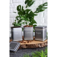 HBMB Store Evle-Metal Çay, Kahve, Şeker Saklama Kutusu 3 Lü Set 7.5 x 7.5 x 10.2 Cm, Silver (Silver)