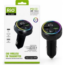 Riotech Araç Fm Vericisi  Bluetooth 5.0 Hızlı Şarj Type-C ve Çift USB 48W Çıkış
