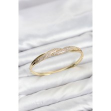 Havor Gold Renk Zirkon Taşlı Sarmal Model Kadın Bileklik