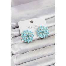 Havor Buz Mavisi Renk Kristal Taşlı Çiçek Model Kadın Küpe