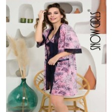 My Dora Lingerie Snow Girls Kadın Şık Ev Giyimi Dantelli Sabahlıklı Ikili Gecelik Takımı
