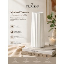 Yurish Modern Dekorasyon Için Şık Beyaz Çizgili Seramik Çiçek Vazo 19CM - Minimal ve Zarif Vazo Modeli