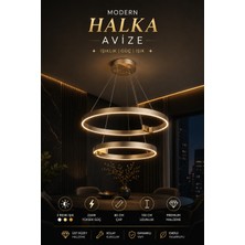 Elvora Home Modern (Premium) 2'li Halka Platin 3 Renkli Ledli 224W Sarkıt Avize Salon Mutfak Oturma Odası Avizesi Modelleri