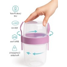 Larskas Taşınabilir Sızdırmaz Yoğurt ve Granola Kabı, 1100 Ml, Pratik Tasarım, Kaşıklı