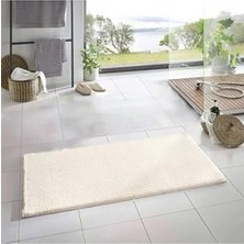 Larskas Yıkanabilir Banyo Halısı, 50X80 cm Peluş Kaymaz Taban, Krem Renk, 1 Adet