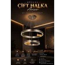 Elvora Home Modern (Premium) 2'li Halka Platin Gold Detaylı 3 Renkli Şık Ledli 160W Sarkıt Avize Salon Mutfak Oturma Odası Avizesi Modelleri