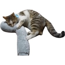 Larskas Kedi Sarılma Yastığı Uyku Oyuncağı - Otlu, 30 cm Peluş (Gri)