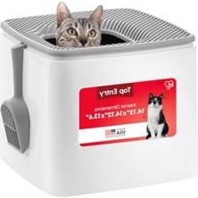 Larskas Büyük Boy Üst Girişli Kedi Kumu Kutusu - Beyaz/gri