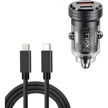 Larskas 45W Pd/qc Mini Araç Şarj Cihazı ve 1 Metre Hızlı Şarj Kablosu