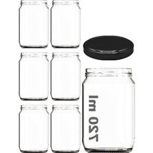 Larskas 720 ml Şeffaf Cam Kavanoz, Metal Siyah Kapaklı, 6 Adet