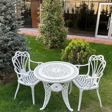 Larskas Ferforje Görünümlü Beyaz Masa ve Sandalye Takımı, 150 kg Taşıma Kapasiteli