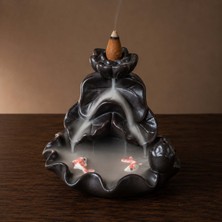 Mystica Seramik Çiçek Aromaterapi Geri Akışlı Tütsülük - Siyah - 8x9 cm