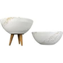 Larskas Beyaz Gold Mermer Efektli 20 cm Çapında Ayaksız ve 3 Ayaklı Ikili Bitki Saksı