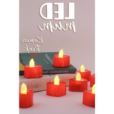 Larskas 8 Adet Dekoratif Pilli LED Mum Seti, Kalp Kırmızı Renk, 4 cm Boyut
