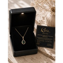 Evas Jewellery 925 Ayar Gümüş Damla Kesim Zümrüt Kolye – Zirkon Taşlı – 14 Ayar Altın & Rose Kaplama