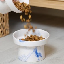 Larskas Mavi Ergonomik Seramik Kedi ve Köpek Kabı - Yükseltilmiş Tasarım