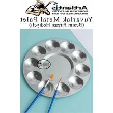 Larskas 17 cm Metal Boyama Paleti, 10 Hazneli, Fırça Hediyeli