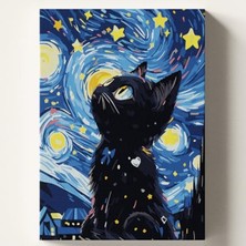 Larskas Kendin Yap Sayılarla Boyama Kiti, Yıldızlı Kedi Temalı Tuval 40X50 cm