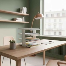 Larskas 4 Katlı Metal Dosya Rafı, Masa Üstü Ofis Organizer, Beyaz