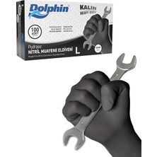 Karahanbey Dolphin Siyah Nitril Eldiven Pudrasız Kalın 100LÜ Paket L