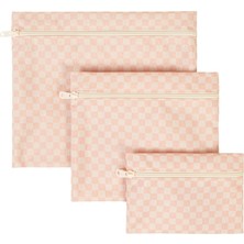 Karahanbey Home Textile 3'lü Su Geçirmez Pvc Astarlı Pembe Dama Desen Islak Kuru Çantası 20 x 13/24 x 20