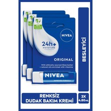 Karahanbey Nıvea 3x Adet Renksiz Dudak Bakım Kremi 4.8gr 24 Saat Nemlendirici ve Shea Yağı İçerir