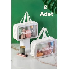 Karahanbey Porsima 3142-1 2li Şeffaf Beyaz Seyahat ve Makyaj Çantası Su Geçirmez Organizer Washbag 20X30CM, 31