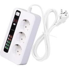 Karahanbey H-03 Üçlü Priz 5 USB Portlu Akıım Korumalı Yangına Dayanıklı 3000 W On/off Düğmeli 2 Metre Uzatma K