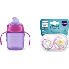 Karahanbey Philips Avent SCF551/03 Eğitici Damlatmaz Bardak - Kız, 6 Ay+ 7OZ/200ML & SCF080/06 Ultra Air Emzik