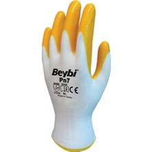 Karahanbey Beybi Pn7 Polyester Örme Nitril Eldiven No 10, Çift, Beyaz Sarı