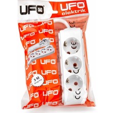 Karahanbey Ufo 3lü 3 Metre Topraklı Grup Priz, 16A 250V, Üçlü Uzatma Kablosu Beyaz Renk