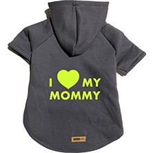 Larskas Kapişonlu Sweatshirt Köpek ve Kedi Kıyafeti - Antrasit I Love Mommy Xs Beden