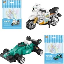 Larskas Loz Micro Block 2'li Yarış Seti Araba Motor 2 Farklı Model Dekoratif Oyuncak Yapım Seti Yapı Blok Seti