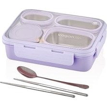 Larskas Vagonlife Bento 950ML Lunchbox Tek Katlı 4 Bölmeli Çelik Sefer Tası Yemek Kutusu (Mor)
