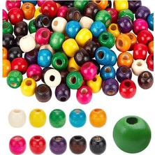 Larskas Renkli Ahşap Boncuk 8mm 150 Li 1 Paket Renkli Ahşap Boyalı Yuvarlak Doğal Boncuklar Saç Takı Tasarım Ektinlik Kreş Okul
