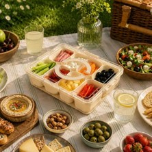 Larskas 8 Bölmeli Kilitli Kapaklı Taşınabilir Atıştırma Kabı, Kahvaltılık, Piknik Seti, Çok Amaçlı Saklama Kapları (Krem 1 Adet)