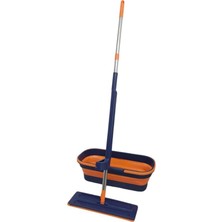 Larskas Yeniden Kullanılabilir Tekerlekli Kovalı Kendinden Sıkmalı Mikrofiber Islak ve Kuru Zemin Temizleme Mop Seti 1 Yedek Bezli